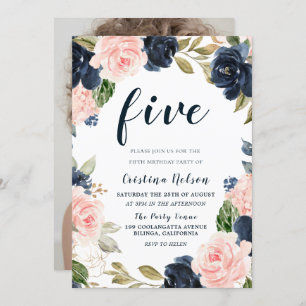 Navy Blush Blume 4. 5. 6. Geburtstag Einladung