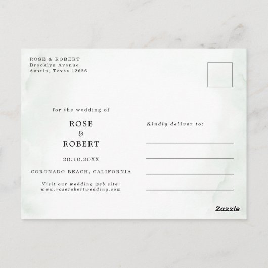 Navy Blush Blumengrün Kalender Save the Date Postkarte (Rückseite)