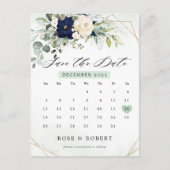 Navy Blush Blumengrün Kalender Save the Date Postkarte (Vorderseite)