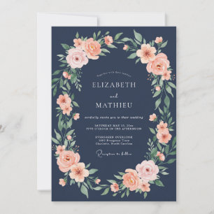 Navy Blush Blütenromanze Hochzeit Einladung