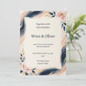 Navy Blush Bogen Hochzeit Einladung (Stehend Vorderseite)