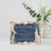 Navy Blush Bohemisch Pampas Floral Virtual Wedding Postkarte (Stehend Vorderseite)