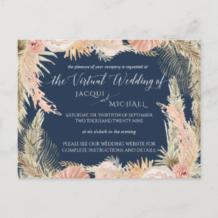 Navy Blush Bohemisch Pampas Floral Virtual Wedding Postkarte
