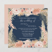 Navy Blush BOHO Rose Peony Floral Pampas Grass Einladung (Vorne/Hinten)