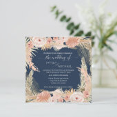 Navy Blush BOHO Rose Peony Floral Pampas Grass Einladung (Stehend Vorderseite)