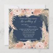 Navy Blush BOHO Rose Peony Floral Pampas Grass Einladung (Vorderseite)