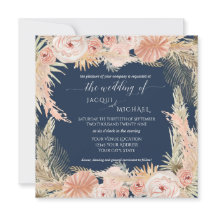 Navy Blush BOHO Rose Peony Floral Pampas Grass