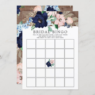 Navy & Blush Brautparty BINGO Einladung