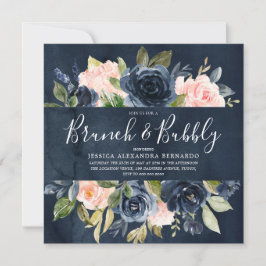 Navy Blush Brautparty Brunch Bubbly Einladung