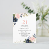 Navy & Blush Budget 21. Geburtstag Einladung (Stehend Vorderseite)