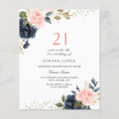 Navy & Blush Budget 21. Geburtstag Einladung (Vorderseite)