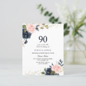 Navy & Blush Budget 90. Geburtstag Einladung (Stehend Vorderseite)