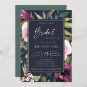 NAVY BLUSH BURGUNDY FLORAL BUNCH BRAUTPARTY EINLADUNG (Vorne/Hinten)