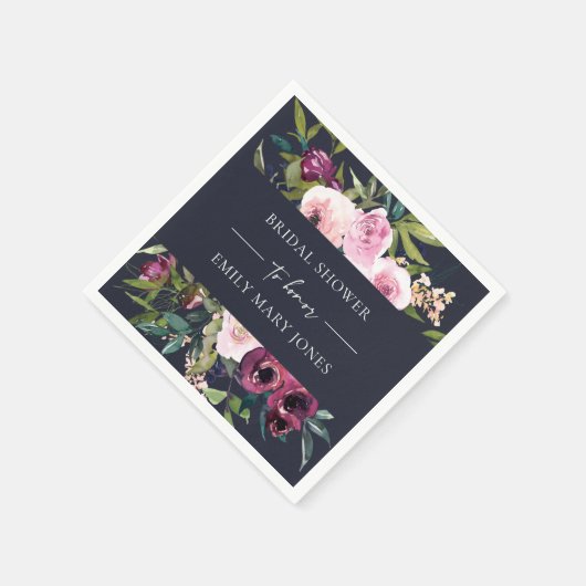 NAVY BLUSH BURGUNDY FLORAL BUNCH BRAUTPARTY SERVIETTE (Ecke)