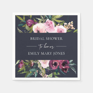NAVY BLUSH BURGUNDY FLORAL BUNCH BRIDAL SHOWER SERVIETTE