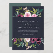 NAVY BLUSH BURGUNDY FLORAL BUNCH ENGAGEMENT PARTEI EINLADUNG (Vorne/Hinten)