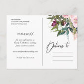 NAVY BLUSH BURGUNDY FLORAL BUNCH SAVE THE DATE ANKÜNDIGUNGSPOSTKARTE (Rückseite)