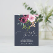 NAVY BLUSH BURGUNDY FLORAL BUNCH SAVE THE DATE ANKÜNDIGUNGSPOSTKARTE (Stehend Vorderseite)