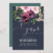 NAVY BLUSH BURGUNDY FLORAL BUNCH WEDING SAVE THE DATE (Vorne/Hinten)