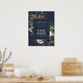 NAVY BLUSH BURGUNDY FLORAL BUNCH WEDING WILLKOMMEN POSTER (Küche)