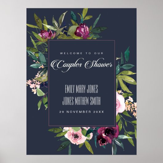 NAVY BLUSH BURGUNDY FLORAL COUPLES DEUTLICH WILLKO POSTER (Vorne)