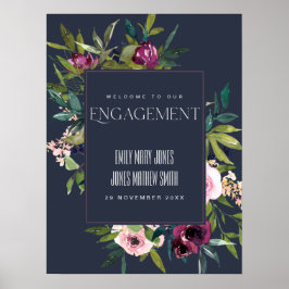 NAVY BLUSH BURGUNDY FLORAL VERLOBUNG WILLKOMMEN POSTER