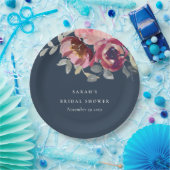 NAVY BLUSH BURGUNDY ROSE FLORAL BRAUTPARTY PAPPTELLER (Party)