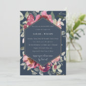 NAVY BLUSH BURGUNDY ROSE FLORAL VERLOBUNG EINLADEN DANKESKARTE (Stehend Vorderseite)