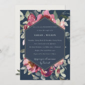 NAVY BLUSH BURGUNDY ROSE FLORAL VERLOBUNG EINLADEN DANKESKARTE (Vorne/Hinten)