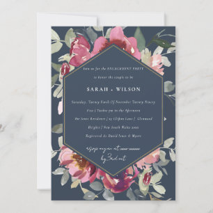 NAVY BLUSH BURGUNDY ROSE FLORAL VERLOBUNG EINLADEN DANKESKARTE