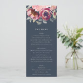 NAVY BLUSH BURGUNDY WATERCOLOR BLUSH BLORAL WEDD MENÜKARTE (Stehend Vorderseite)