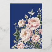 Navy Blush Chinoiserie Blume Foto Save the Date Folieneinladung (Rückseite)