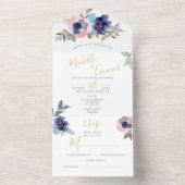 Navy & Blush Floral All in One Wedite Einladung (Innen Boden)