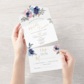 Navy & Blush Floral All in One Wedite Einladung (Abreißen)