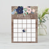 Navy & Blush Floral BINGO Babyduschenspiel Einladung (Stehend Vorderseite)
