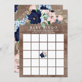 Navy & Blush Floral BINGO Babyduschenspiel Einladung