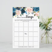 Navy Blush Floral Brautparty Bingo (Stehend Vorderseite)