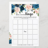 Navy Blush Floral Brautparty Bingo (Vorne/Hinten)