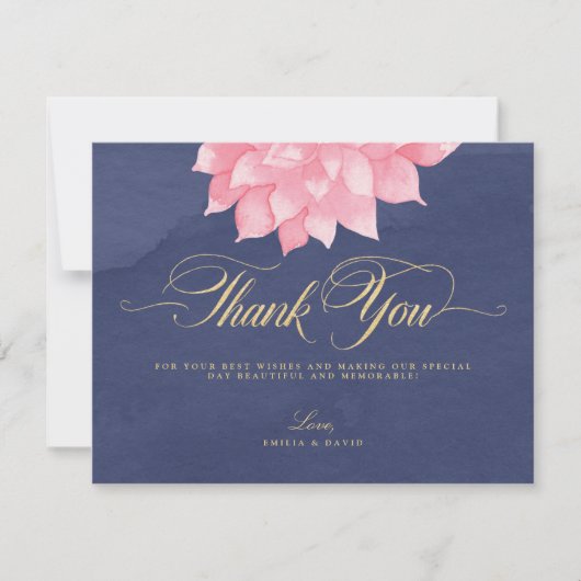 Navy Blush Floral Dahlia Hochzeit Danke Karte (Vorderseite)