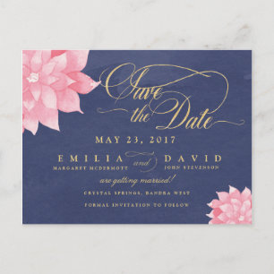 Navy Blush Floral Dahlia Save the Date Postkarte
