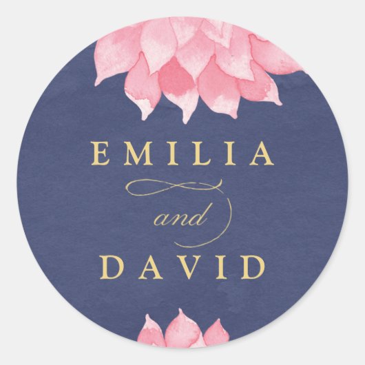 Navy Blush Floral Dahlia Wedding Round Sticker (Vorderseite)