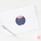 Navy Blush Floral Dahlia Wedding Round Sticker (Umschlag)