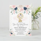 Navy Blush Floral Drive by Baby ShowQuarantäne Einladung (Stehend Vorderseite)