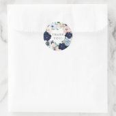 Navy & Blush Floral Dusche Vielen Dank für Ihre Un Runder Aufkleber (Tasche)