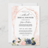 Navy Blush Floral Geometric Virtual Brautparty Einladung (Vorderseite)