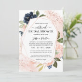 Navy Blush Floral Geometric Virtual Brautparty Einladung (Stehend Vorderseite)