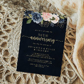 Navy Blush Floral Gold 50. Hochzeitstag Einladung