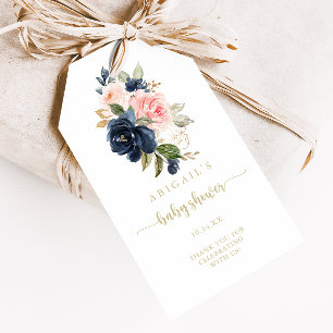 Navy Blush Floral Gold Babyparty Geschenkanhänger