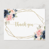 Navy Blush Floral Gold Geometric Vielen Dank Postkarte (Vorderseite)