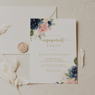 Navy Blush Floral Gold Party Einladung